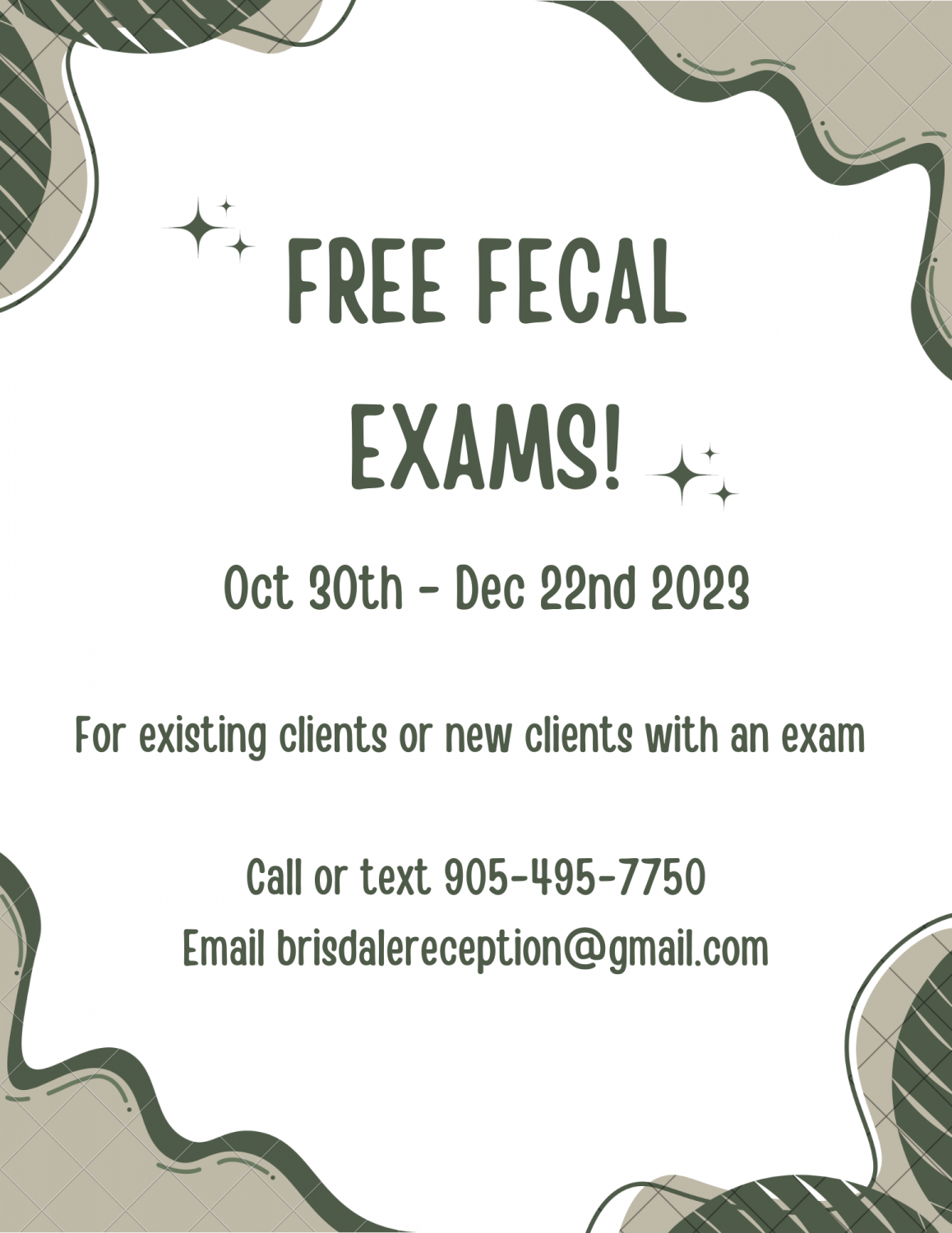 Free Fecal Exams From Oct 30 - Dec 22, 2023